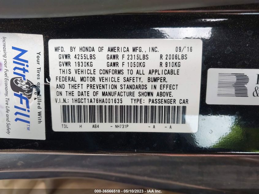 2017 HONDA ACCORD COUPE EX - 1HGCT1A76HA001635