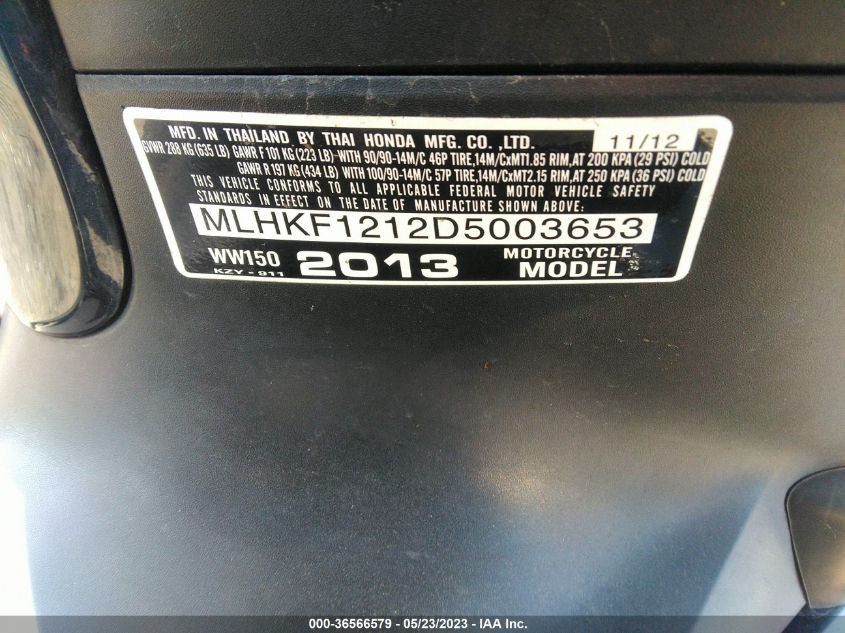 2013 HONDA PCX 150 - MLHKF1212D5003653