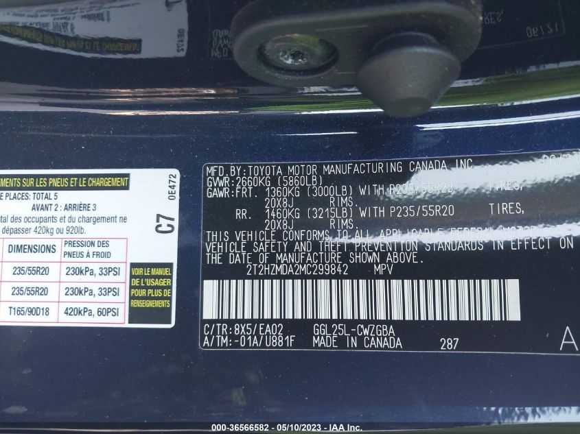 2021 LEXUS RX RX 350 - 2T2HZMDA2MC299842