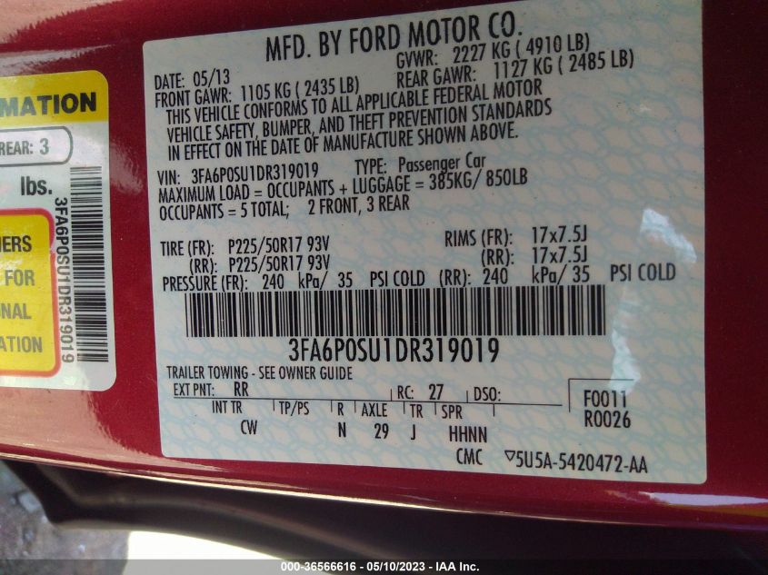 2013 FORD FUSION ENERGI TITANIUM - 3FA6P0SU1DR319019