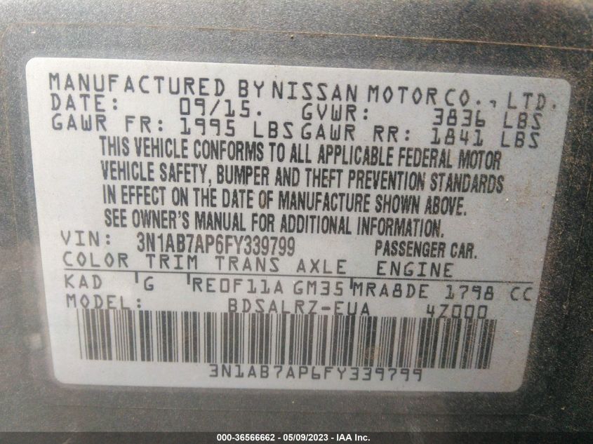 2015 NISSAN SENTRA SR - 3N1AB7AP6FY339799