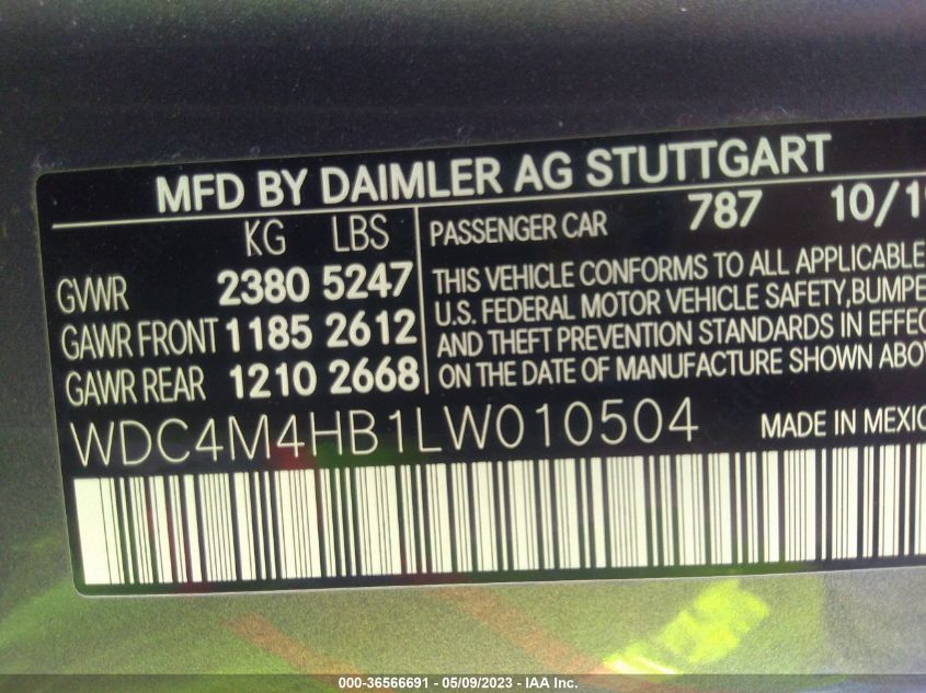 2020 MERCEDES-BENZ GLB GLB 250 - WDC4M4HB1LW010504