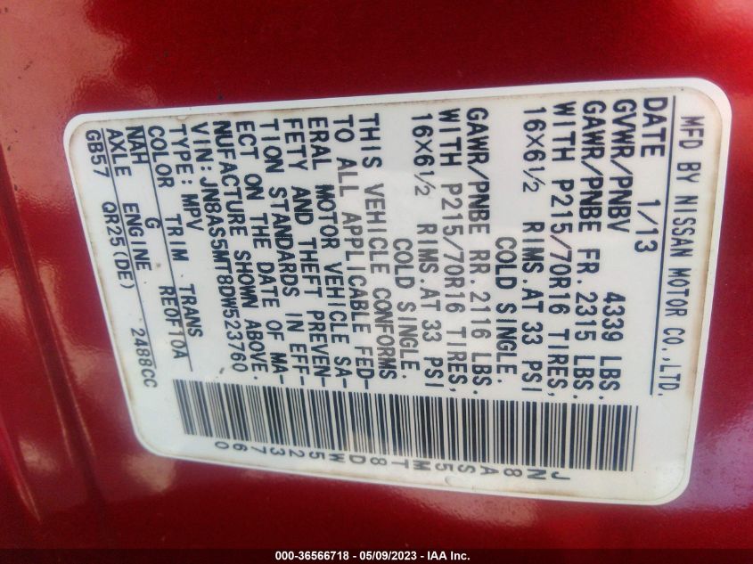 2013 NISSAN ROGUE S - JN8AS5MT8DW523760