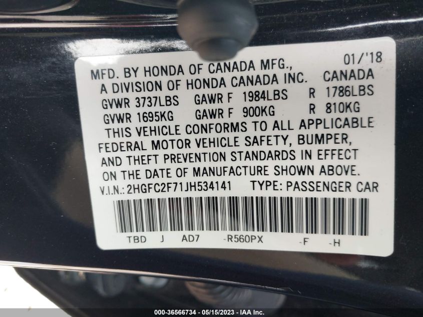 2018 HONDA CIVIC SEDAN EX - 2HGFC2F71JH534141