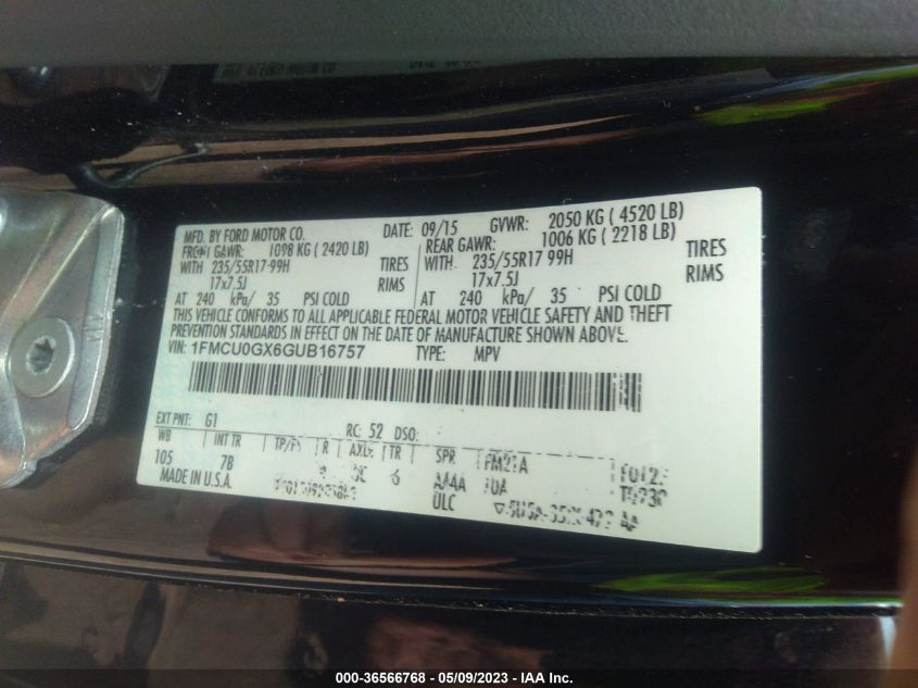 2016 FORD ESCAPE SE - 1FMCU0GX6GUB16757