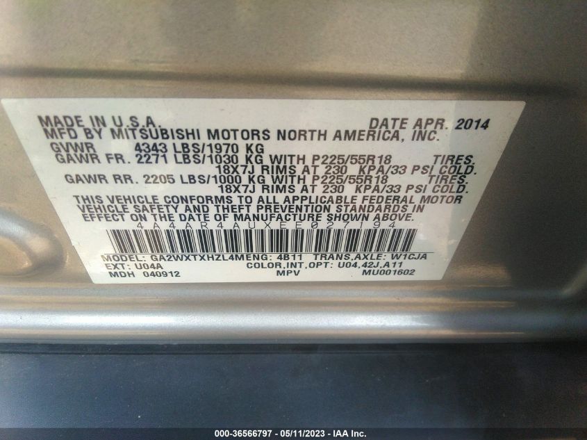 2014 MITSUBISHI OUTLANDER SPORT SE - 4A4AR4AUXEE027194