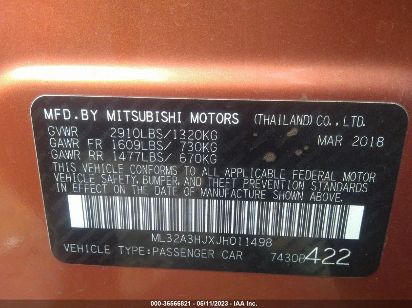 2018 MITSUBISHI MIRAGE ES - ML32A3HJXJH011498