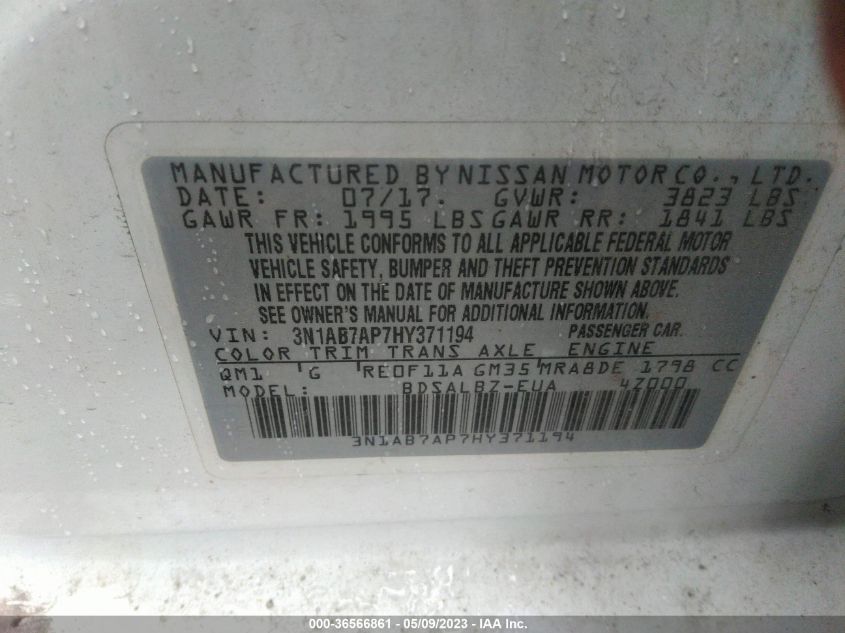2017 NISSAN SENTRA S - 3N1AB7AP7HY371194