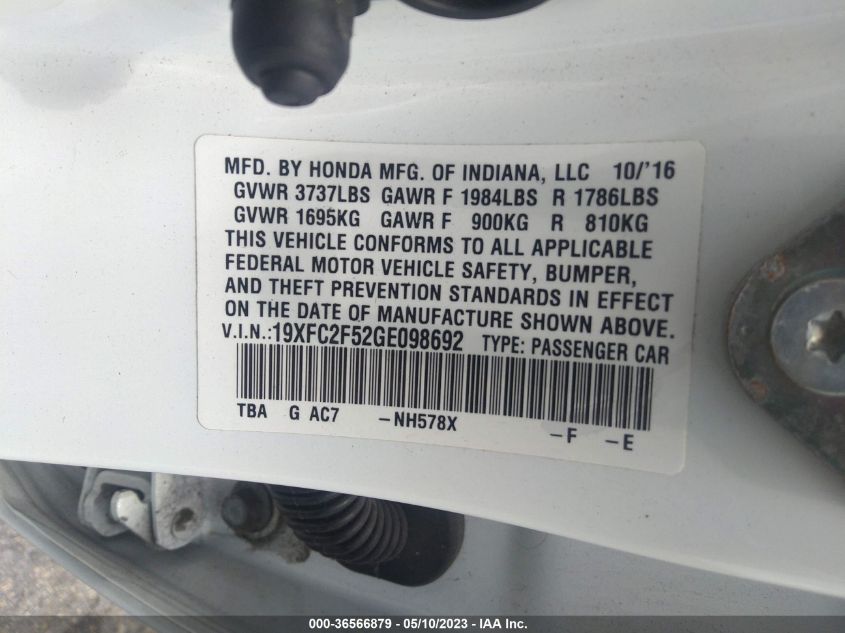 2016 HONDA CIVIC SEDAN LX - 19XFC2F52GE098692