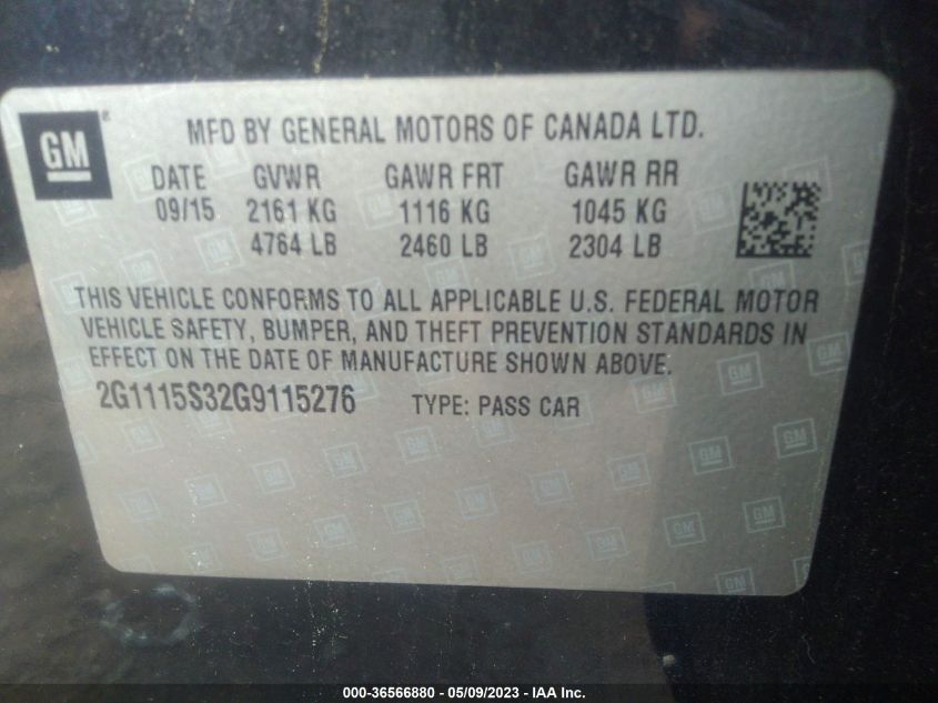 2016 CHEVROLET IMPALA LT - 2G1115S32G9115276