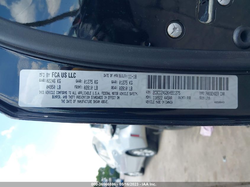 2019 DODGE CHALLENGER SXT - 2C3CDZAG2KH551275