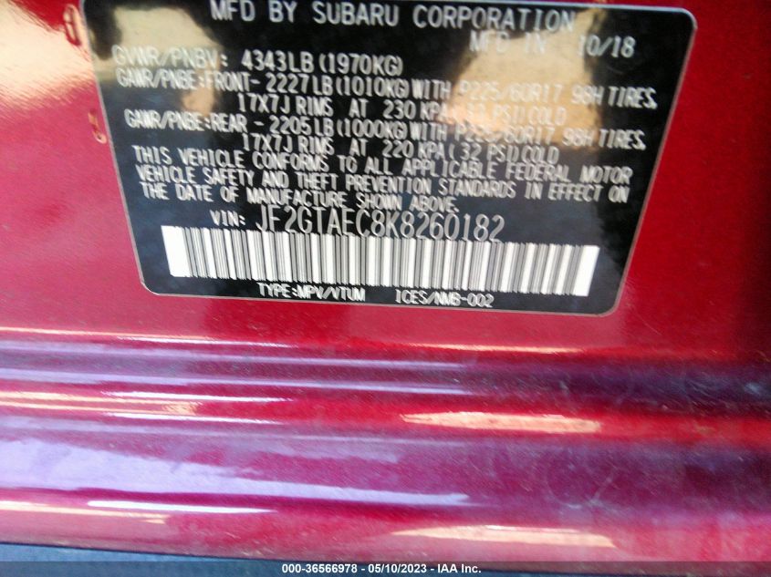 2019 SUBARU CROSSTREK PREMIUM - JF2GTAEC8K8260182