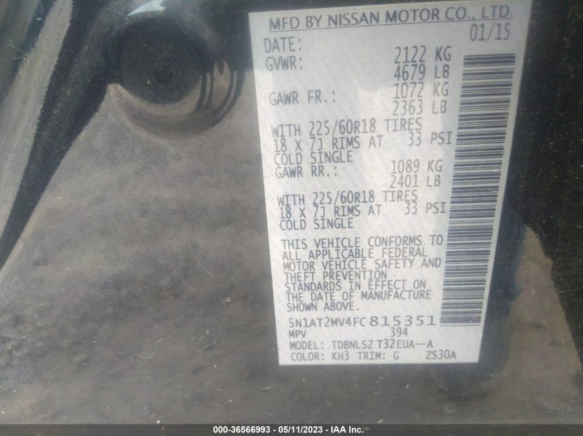 2015 NISSAN ROGUE SL - 5N1AT2MV4FC815351