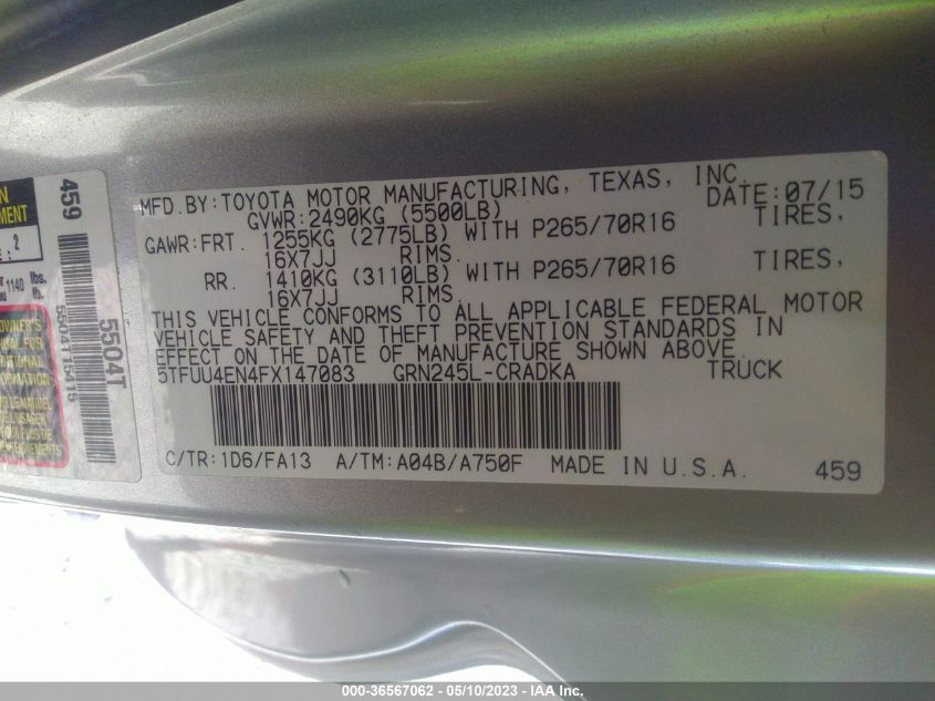 2015 TOYOTA TACOMA - 5TFUU4EN4FX147083