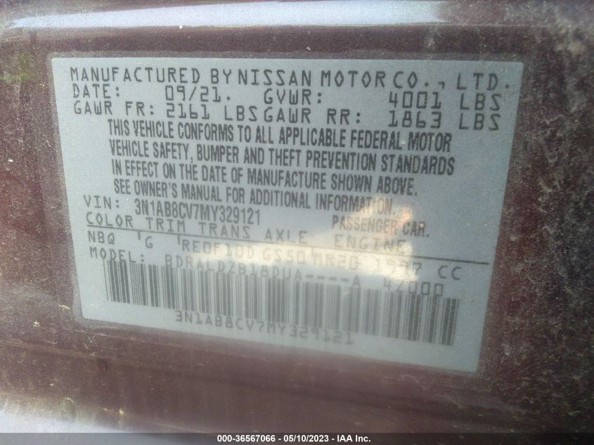 2021 NISSAN SENTRA SV - 3N1AB8CV7MY329121