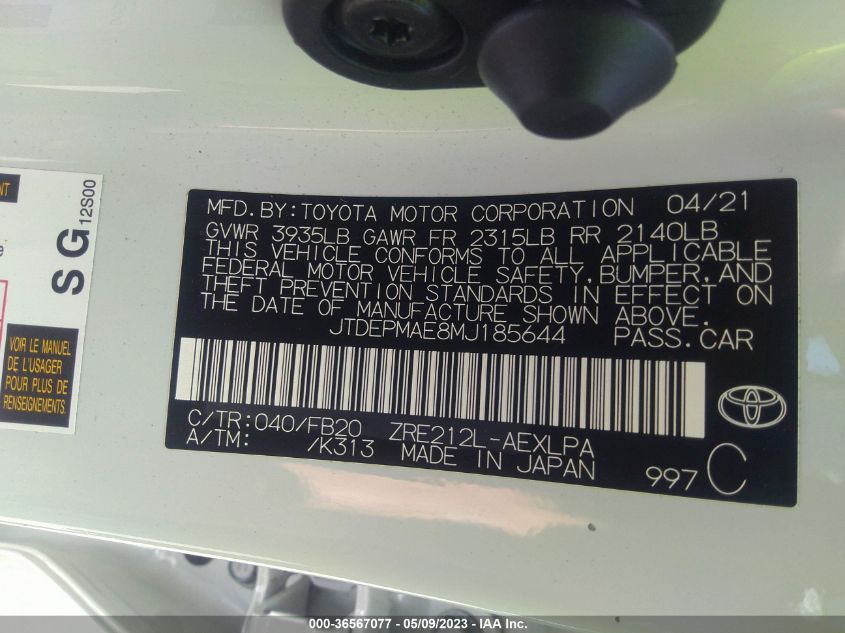 2021 TOYOTA COROLLA LE - JTDEPMAE8MJ185644