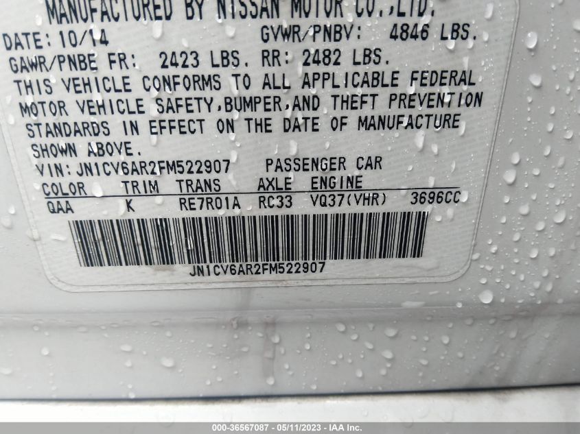 2015 INFINITI Q40 JN1CV6AR2FM522907
