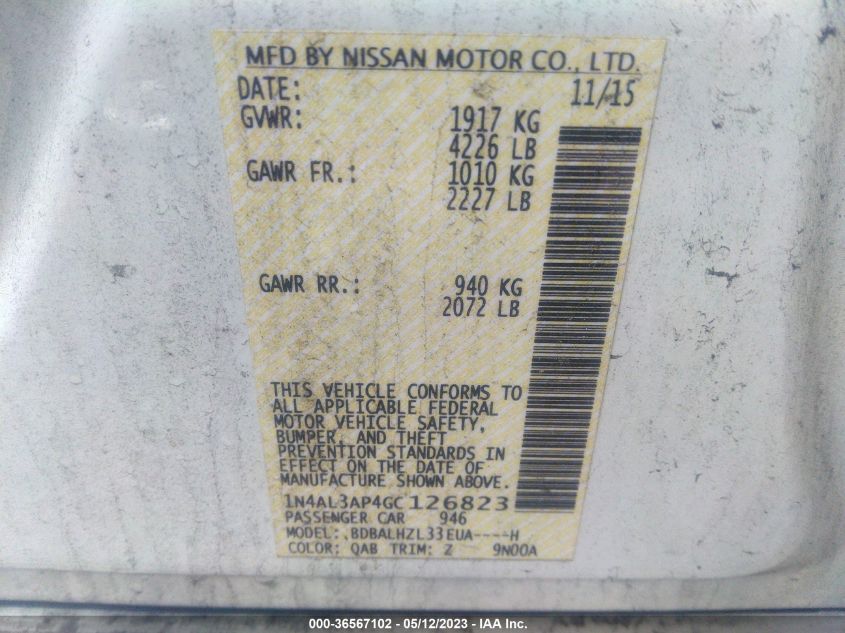 2016 NISSAN ALTIMA 2.5 SR - 1N4AL3AP4GC126823