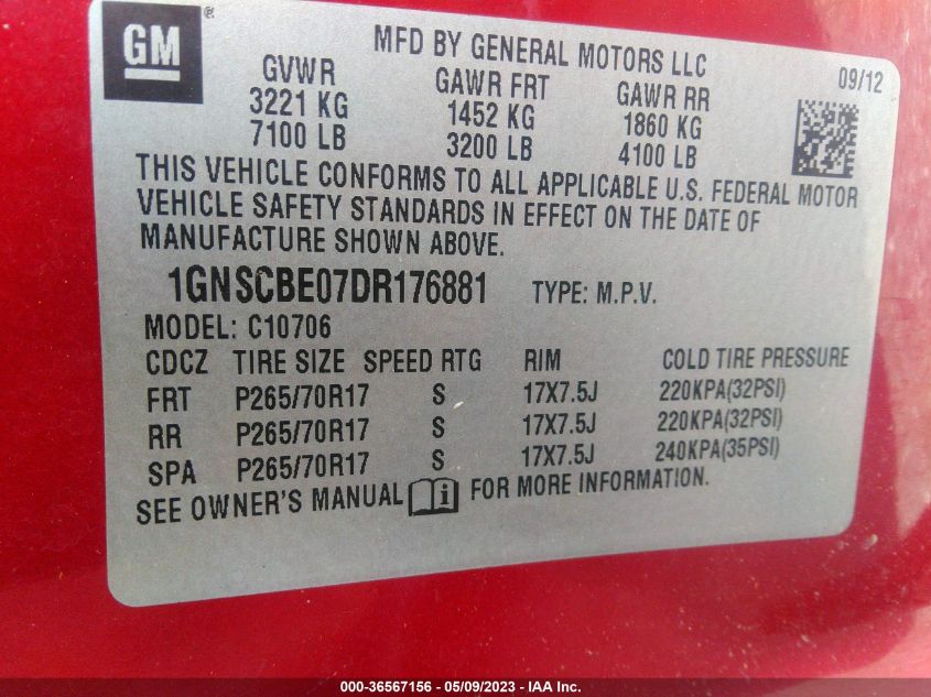 2013 CHEVROLET TAHOE LT - 1GNSCBE07DR176881