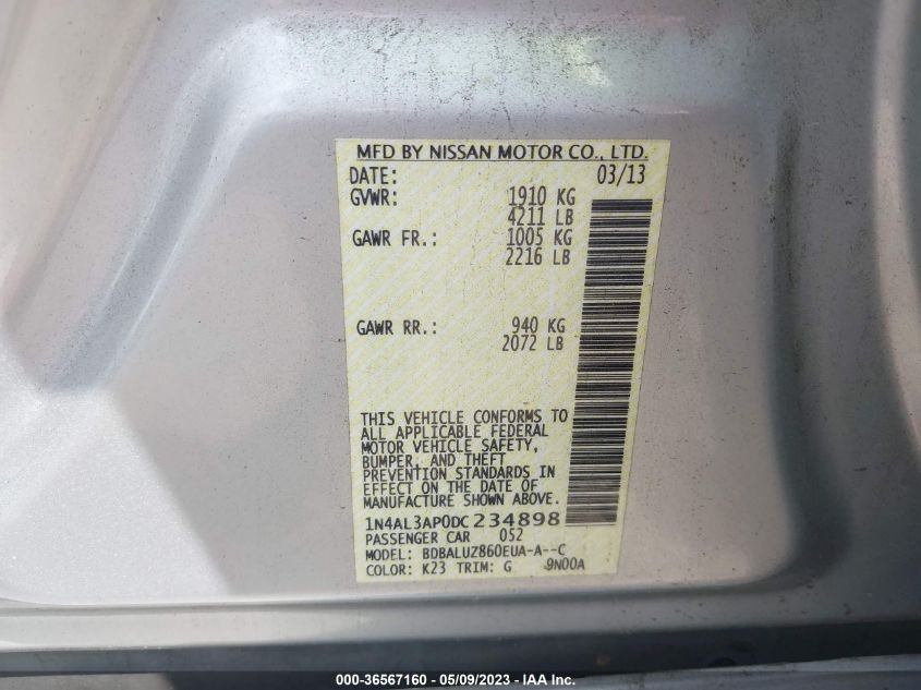 2013 NISSAN ALTIMA 2.5 SV - 1N4AL3AP0DC234898