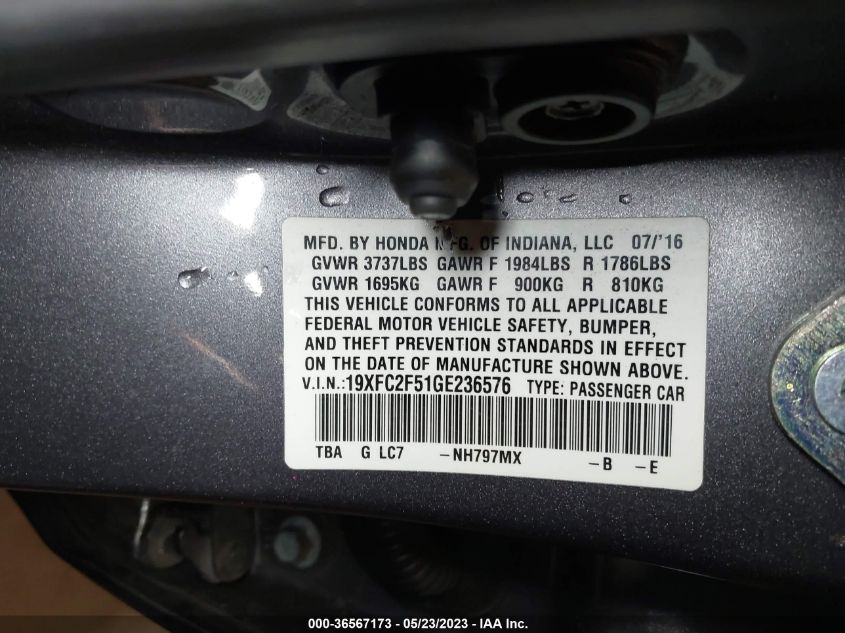 2016 HONDA CIVIC SEDAN LX - 19XFC2F51GE236576