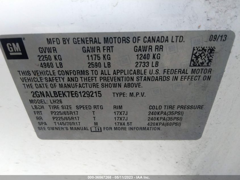 2014 CHEVROLET EQUINOX LT - 2GNALBEK7E6129215