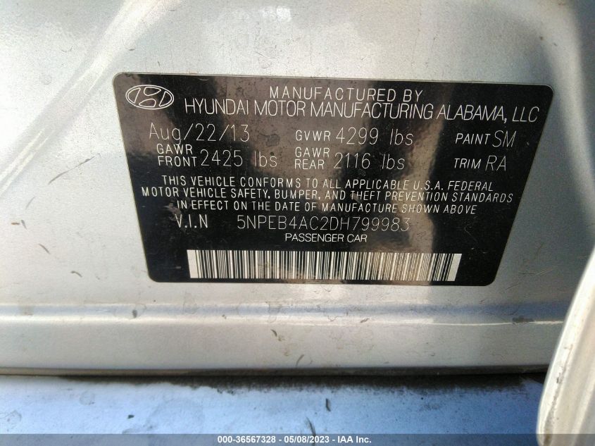 2013 HYUNDAI SONATA GLS - 5NPEB4AC2DH799983