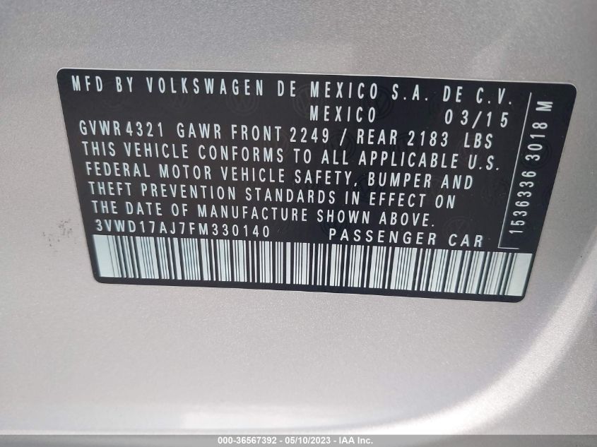 2015 VOLKSWAGEN JETTA SEDAN 1.8T SE - 3VWD17AJ7FM330140