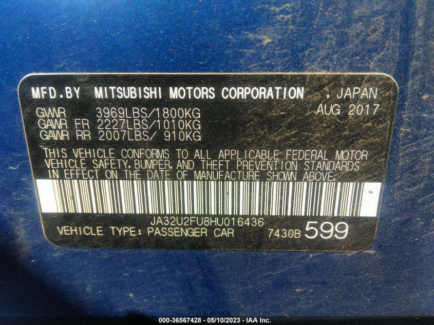 2017 MITSUBISHI LANCER ES/LE - JA32U2FU8HU016436
