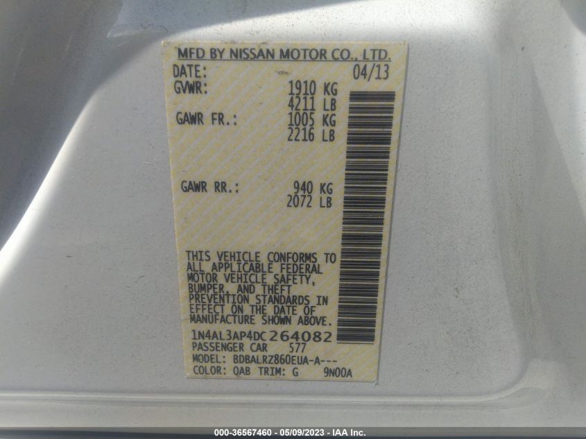 2013 NISSAN ALTIMA 2.5 S - 1N4AL3AP4DC264082
