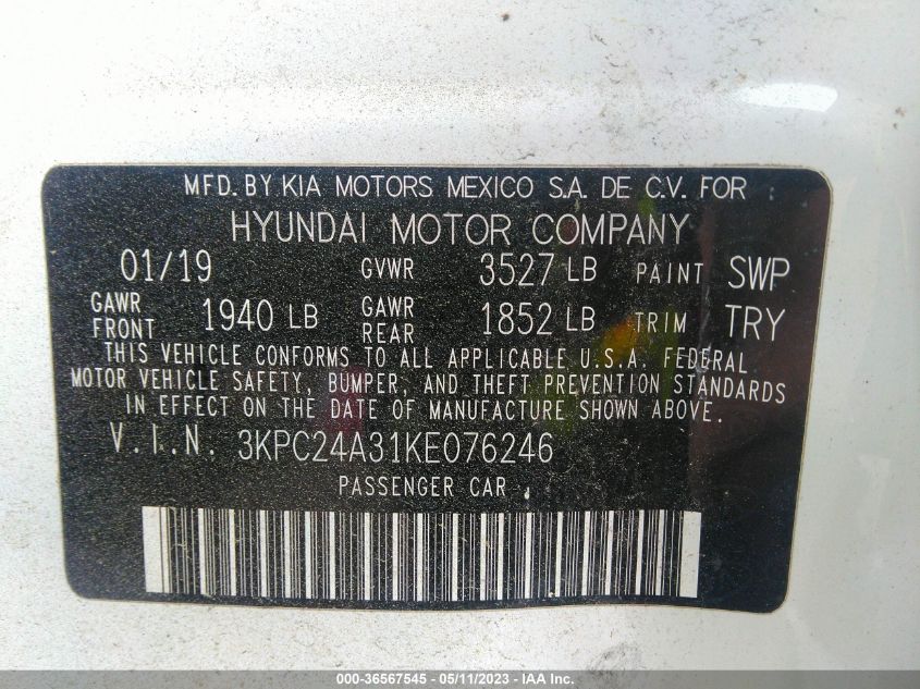 2019 HYUNDAI ACCENT SE - 3KPC24A31KE076246