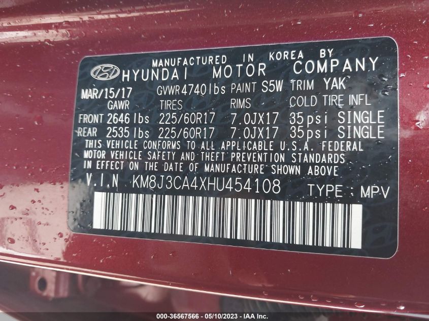 2017 HYUNDAI TUCSON SE - KM8J3CA4XHU454108