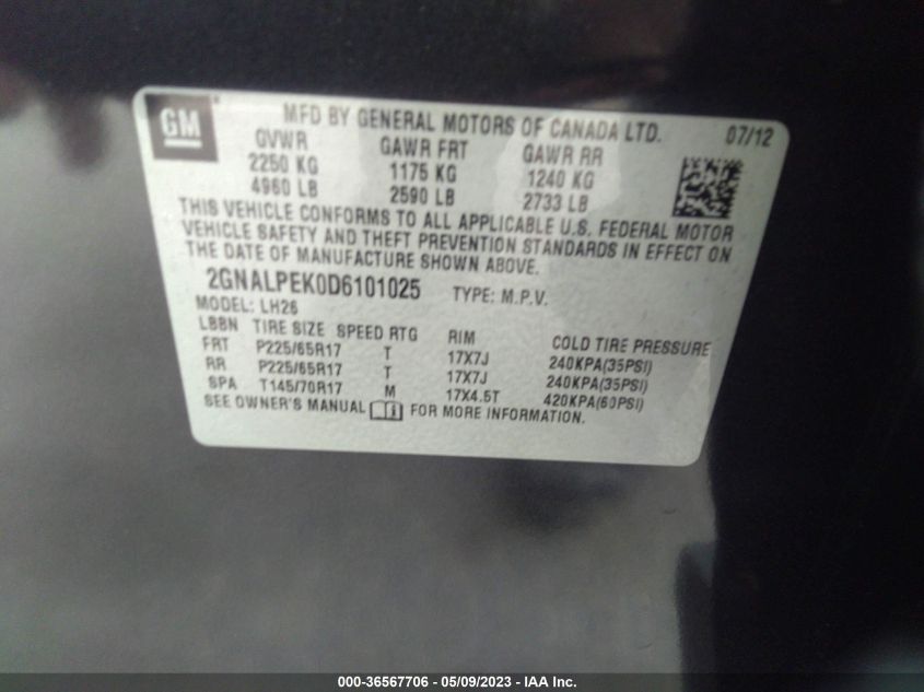 2013 CHEVROLET EQUINOX LT - 2GNALPEK0D6101025
