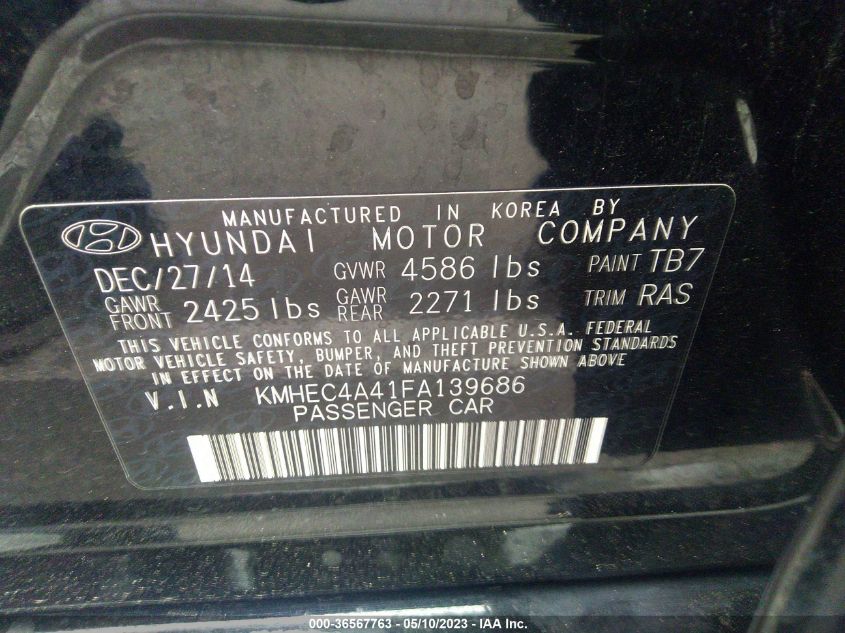 2015 HYUNDAI SONATA HYBRID - KMHEC4A41FA139686