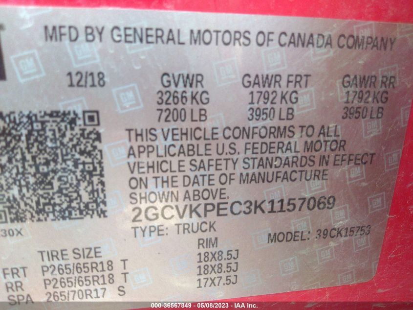 2019 CHEVROLET SILVERADO 1500 LD LT 2GCVKPEC3K1157069