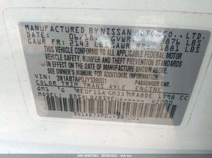 2018 NISSAN SENTRA S - 3N1AB7AP0JY339001