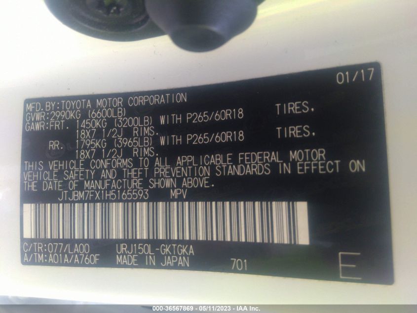 2017 LEXUS GX GX 460 JTJBM7FX1H5165593