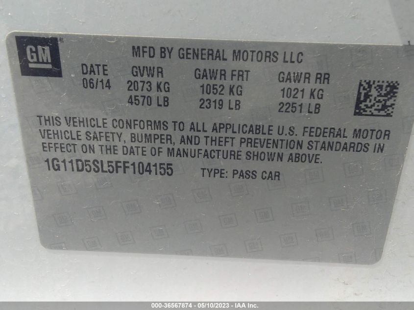 2015 CHEVROLET MALIBU LT - 1G11D5SL5FF104155