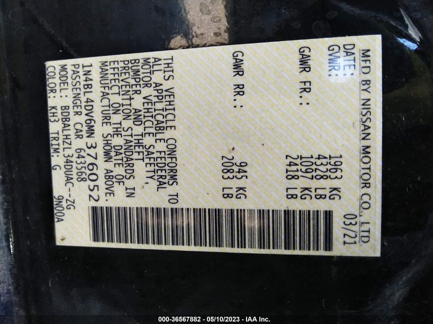 2021 NISSAN ALTIMA 2.5 SV - 1N4BL4DV6MN376052