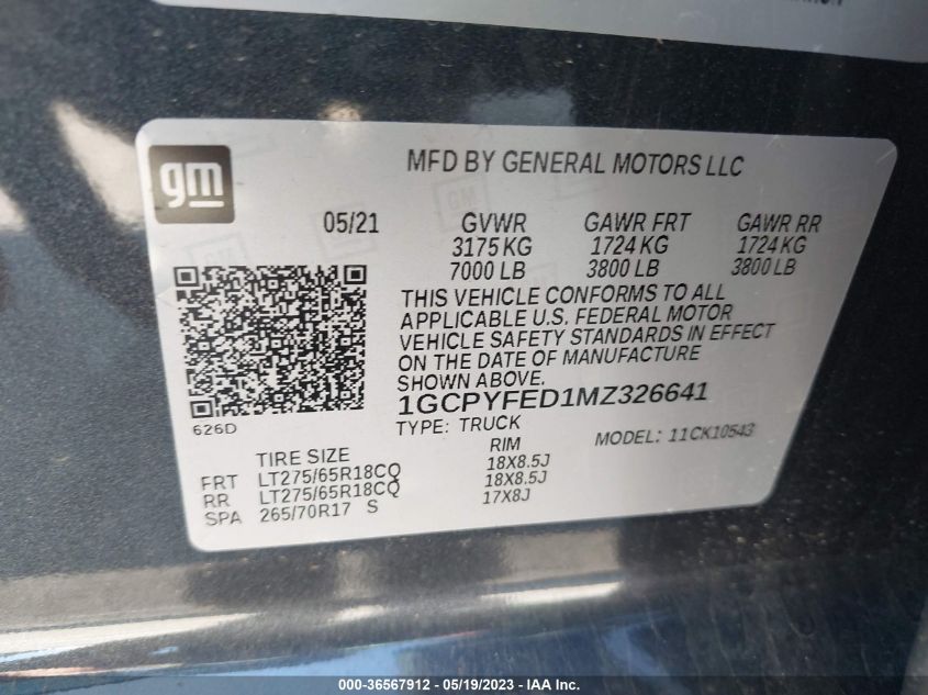 2021 CHEVROLET SILVERADO 1500 LT TRAIL BOSS - 1GCPYFED1MZ326641