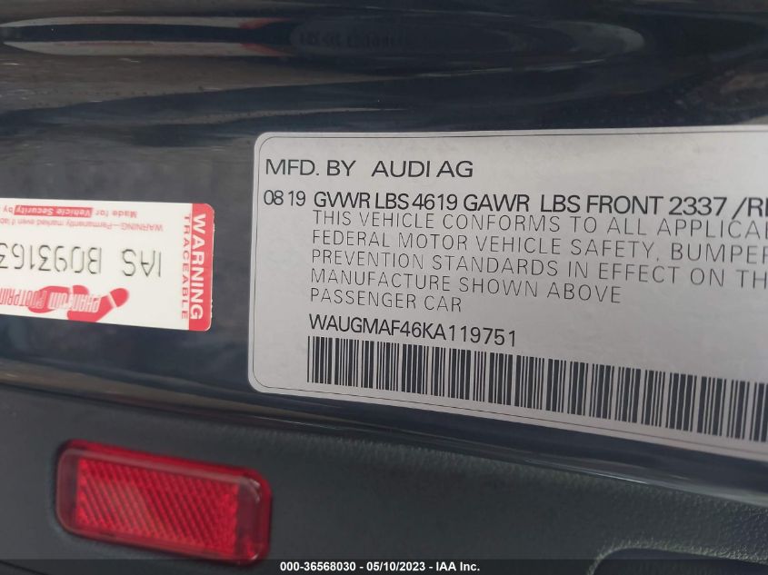 2019 AUDI A4 PREMIUM/TITANIUM PREMIUM - WAUGMAF46KA119751