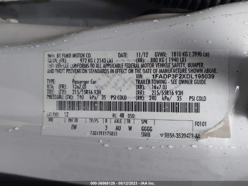 2013 FORD FOCUS SE - 1FADP3F2XDL195039