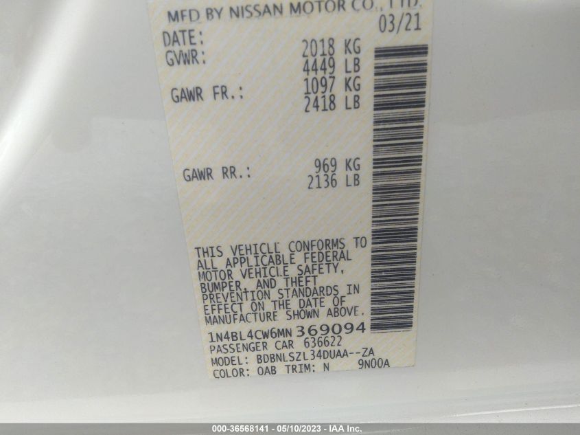 2021 NISSAN ALTIMA 2.5 SR - 1N4BL4CW6MN369094