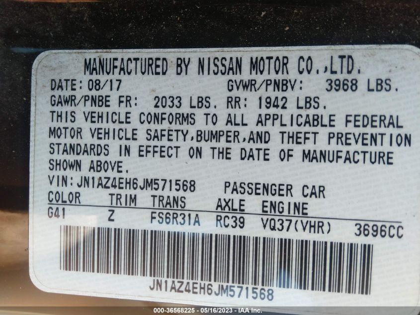 2018 NISSAN 370Z COUPE NISMO JN1AZ4EH6JM571568