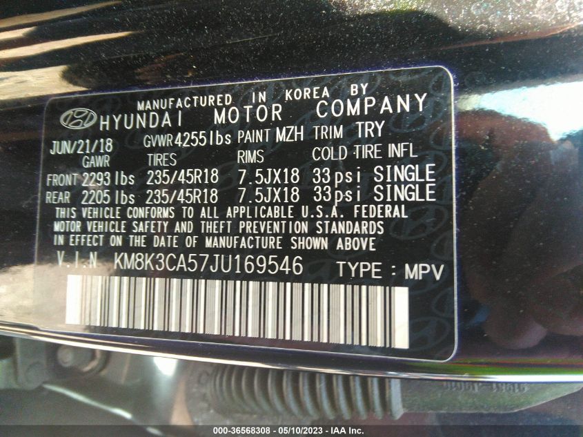 2018 HYUNDAI KONA LIMITED - KM8K3CA57JU169546