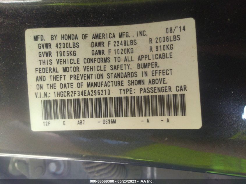 2014 HONDA ACCORD SEDAN LX - 1HGCR2F34EA296210
