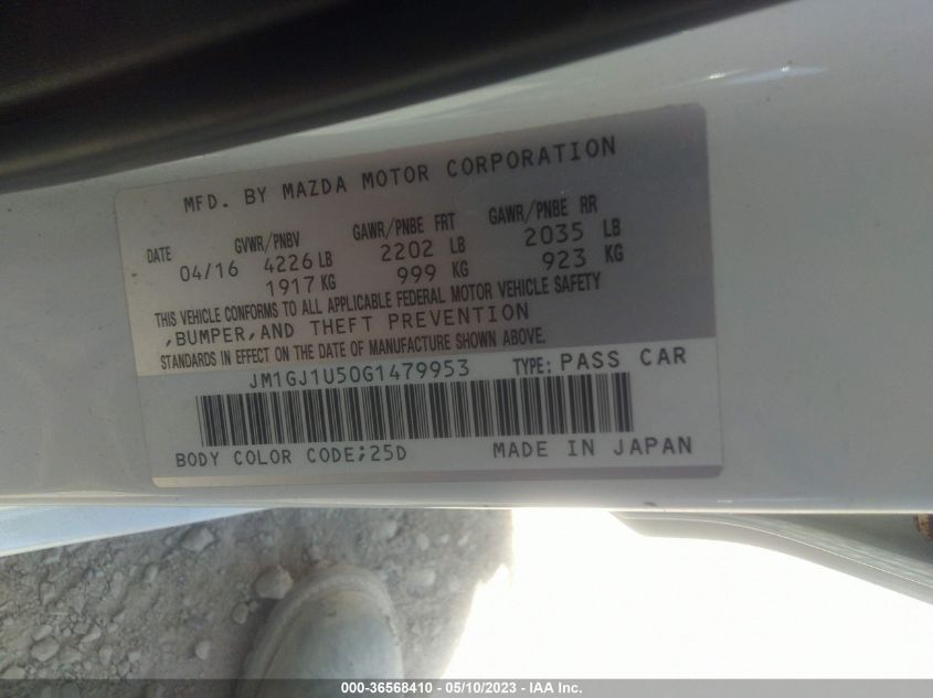 2016 MAZDA MAZDA6 I SPORT - JM1GJ1U50G1479953