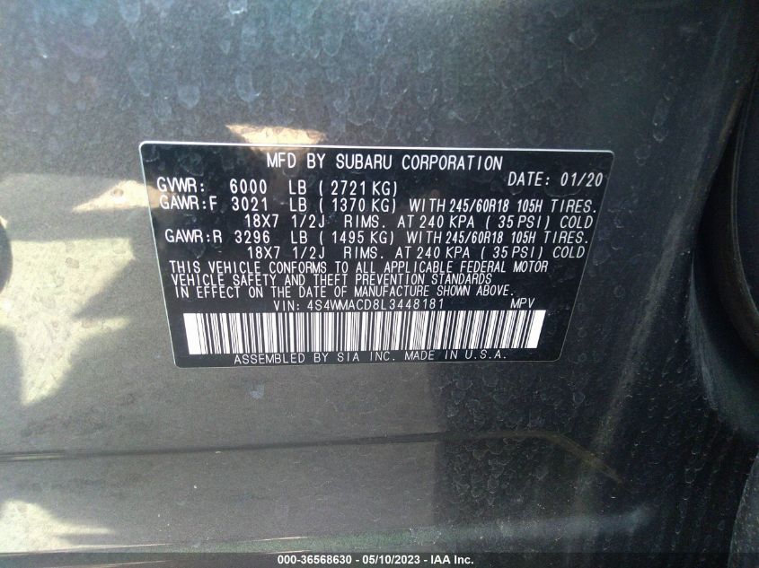 2020 SUBARU ASCENT PREMIUM - 4S4WMACD8L3448181