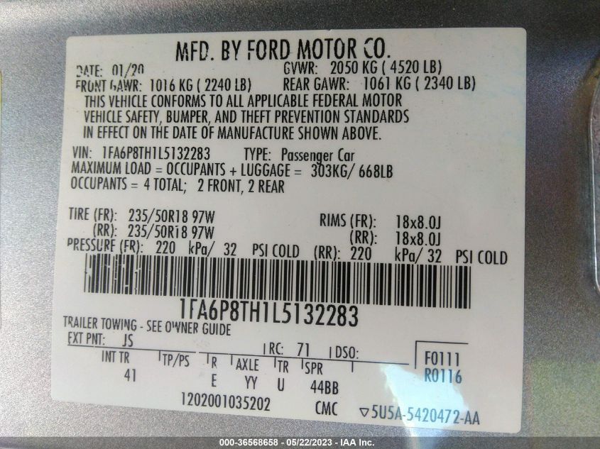 2020 FORD MUSTANG ECOBOOST - 1FA6P8TH1L5132283