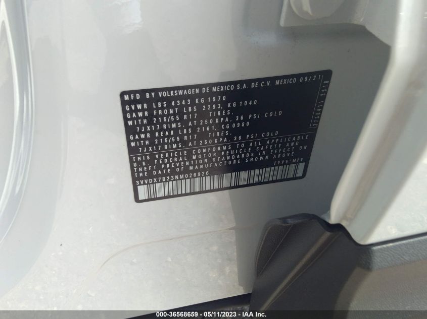 2022 VOLKSWAGEN TAOS S - 3VVDX7B23NM026926